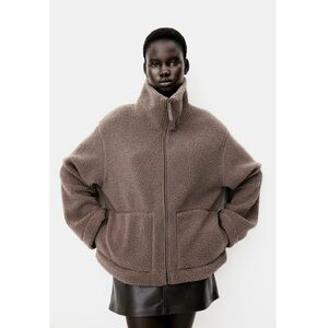 H&M Zip-up Teddy Jacket in Brown Size Medium